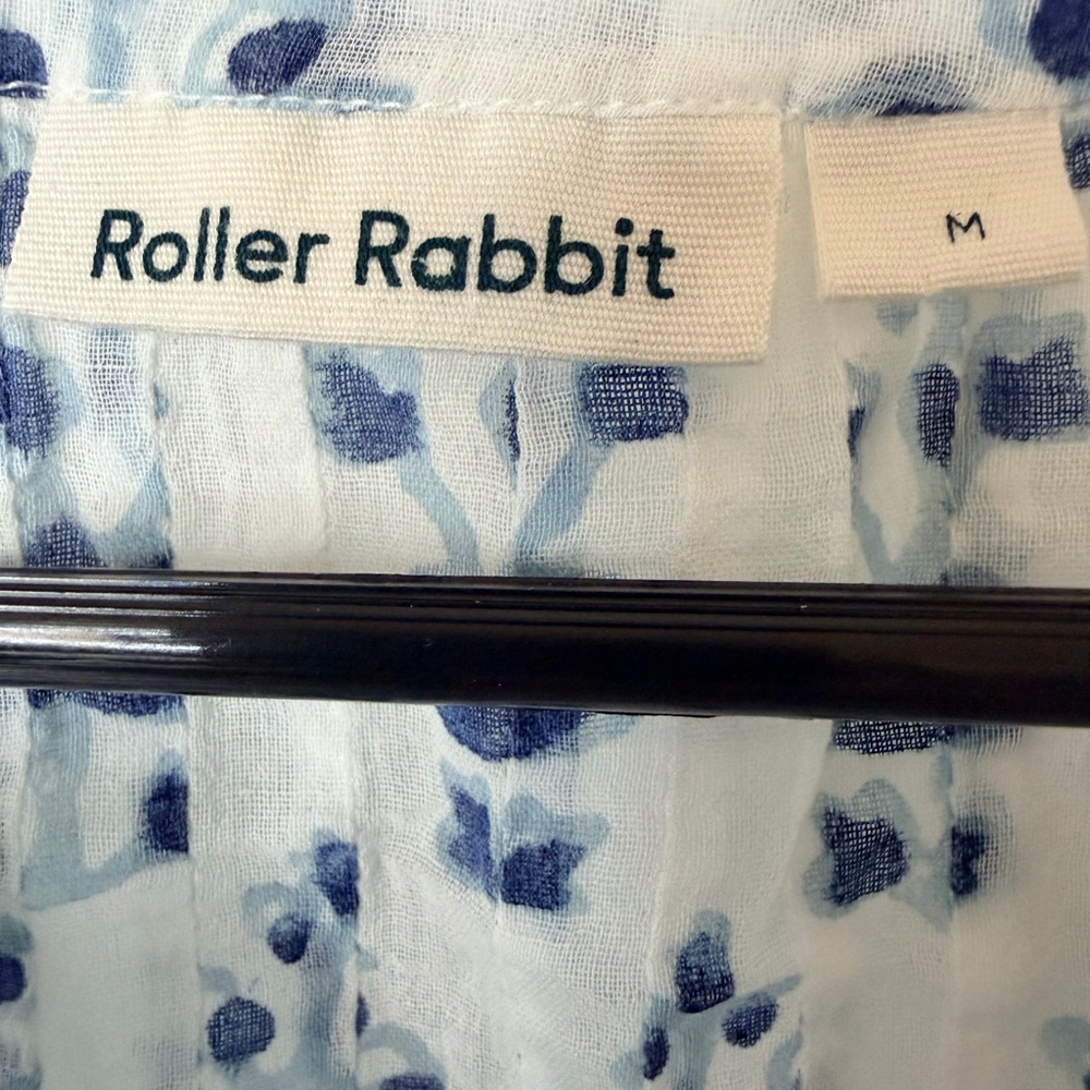 Roller Rabbit White And Blue Patterned Fringe Bot… - image 5